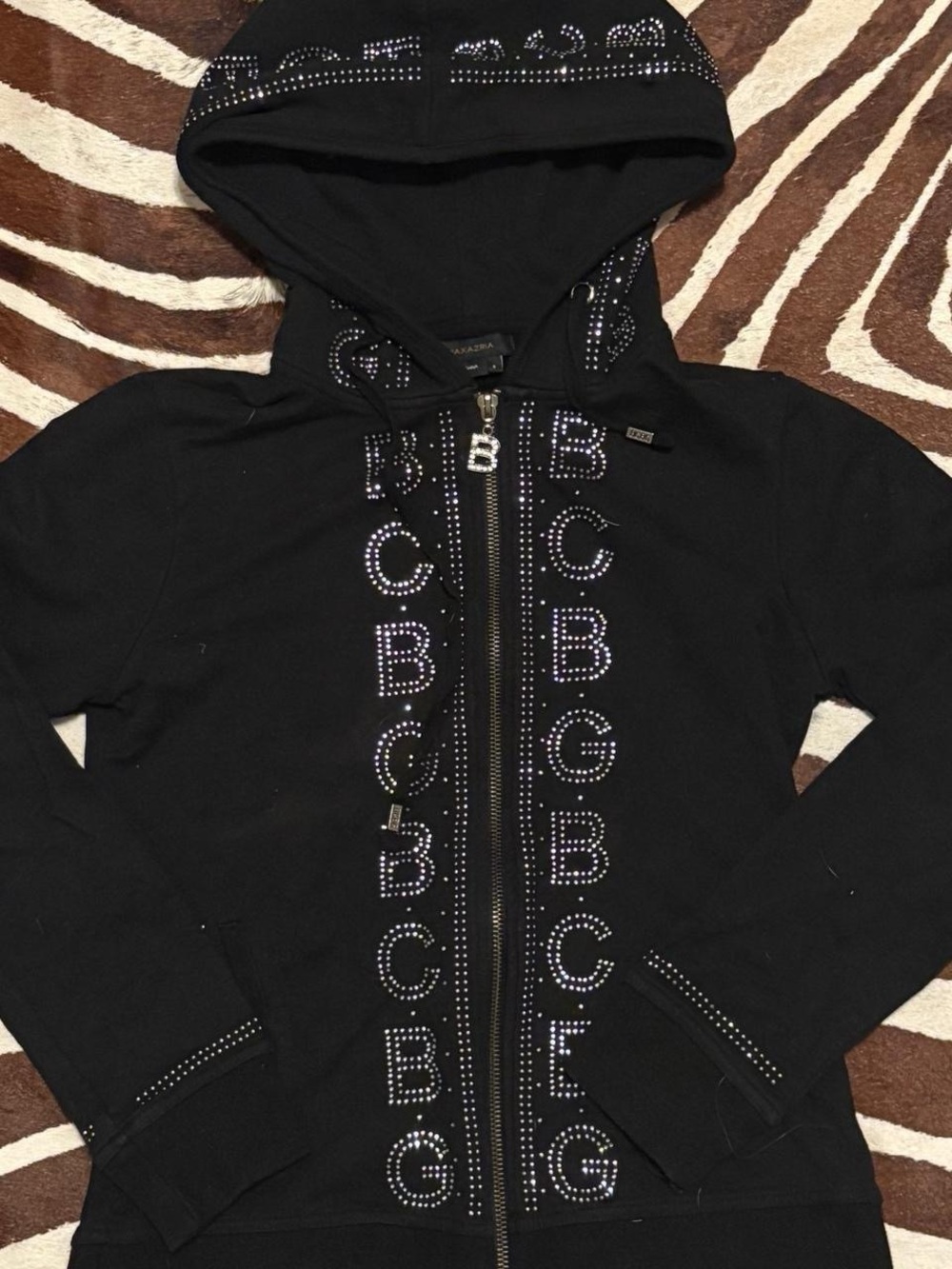 BCBGMaxAzria Black Studded Zip Hoodie
